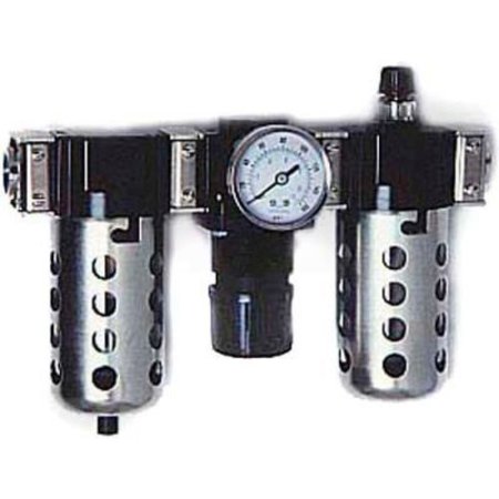 ARROW PNEUMATICS Arrow 1/4" Modular FRL W/End Ports C33452, Gauge, Poly Bowl, Manual & Ultra Fog Lubricator C33452